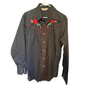 Sundance Vintage Men/Womens Black Button Down with Roses Western